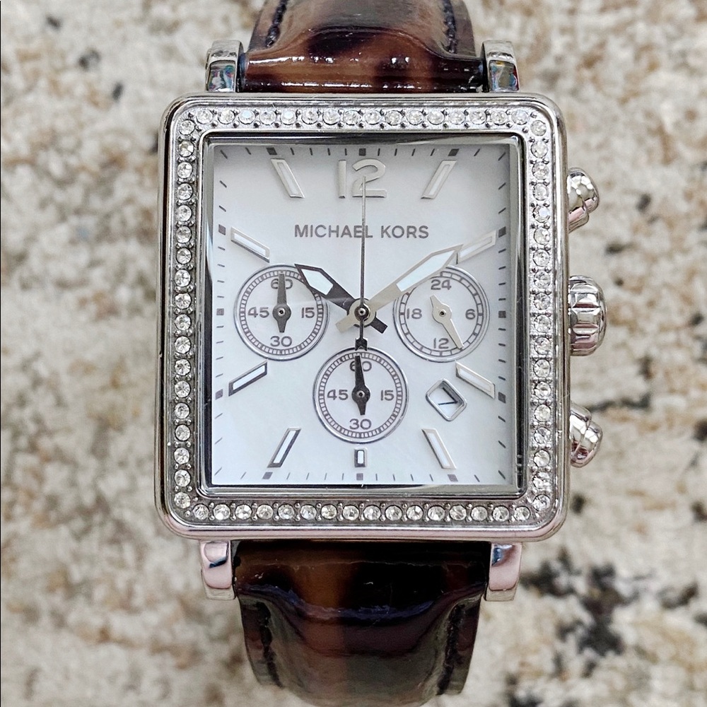 Michael Kors Leather, Tortoise and Silver Watch - Picture 3 of 16